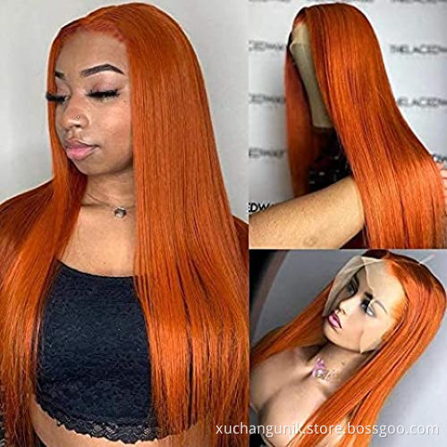 Uniky Brazilian Raw Virgin Hair colored Ginger Lace Front Wig Pre plucked Ginger Orange Hd Lace Human Hair Wigs with Baby Hair